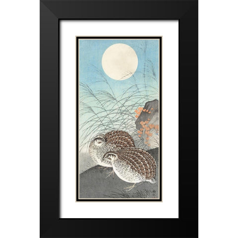 Two quails at full moon Black Modern Wood Framed Art Print with Double Matting by Koson, Ohara