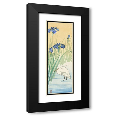 Egret Black Modern Wood Framed Art Print with Double Matting by Koson, Ohara
