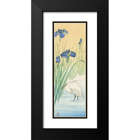 Egret Black Modern Wood Framed Art Print with Double Matting by Koson, Ohara