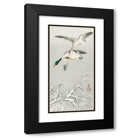 Two wild ducks in flight Black Modern Wood Framed Art Print with Double Matting by Koson, Ohara