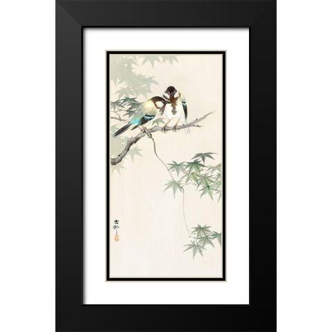 Great tits on maple branch Black Modern Wood Framed Art Print with Double Matting by Koson, Ohara