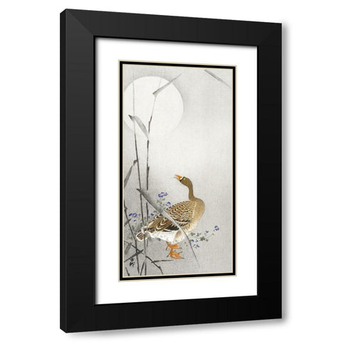 Goose at full moon Black Modern Wood Framed Art Print with Double Matting by Koson, Ohara
