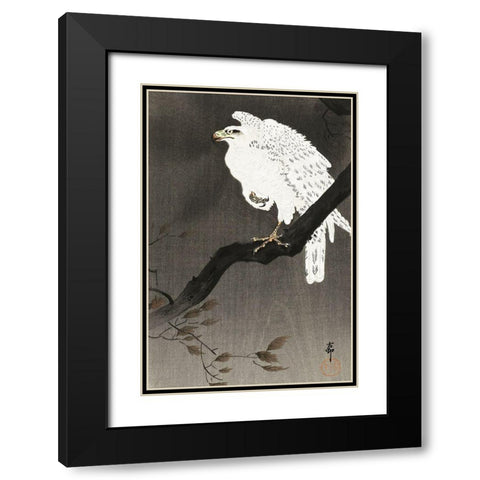 Snowy eagle on a tree branch Black Modern Wood Framed Art Print with Double Matting by Koson, Ohara