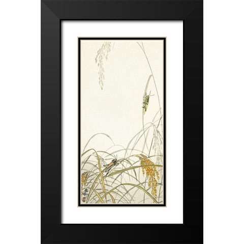 Grasshoppers on rice plants Black Modern Wood Framed Art Print with Double Matting by Koson, Ohara