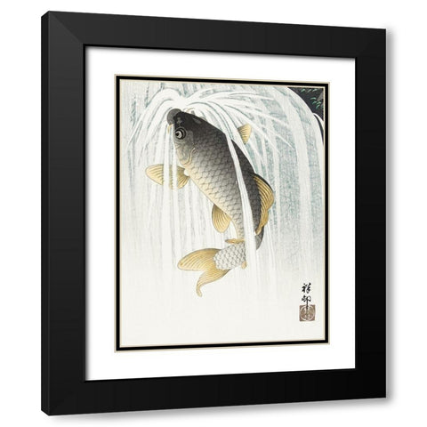 Carp Black Modern Wood Framed Art Print with Double Matting by Koson, Ohara