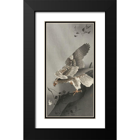 Eagle lurking at a prey Black Modern Wood Framed Art Print with Double Matting by Koson, Ohara