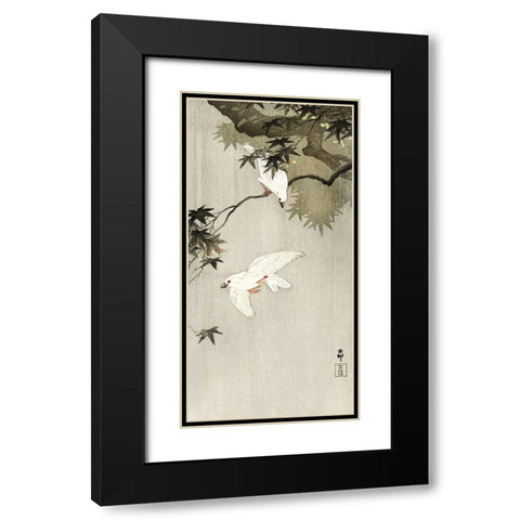 Birds in rain Black Modern Wood Framed Art Print with Double Matting by Koson, Ohara