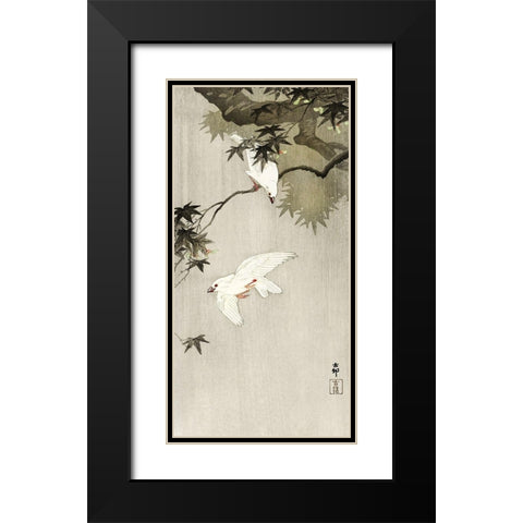 Birds in rain Black Modern Wood Framed Art Print with Double Matting by Koson, Ohara