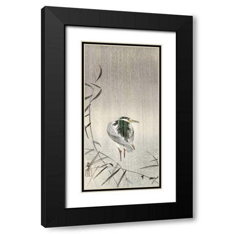 Kwak in rain Black Modern Wood Framed Art Print with Double Matting by Koson, Ohara