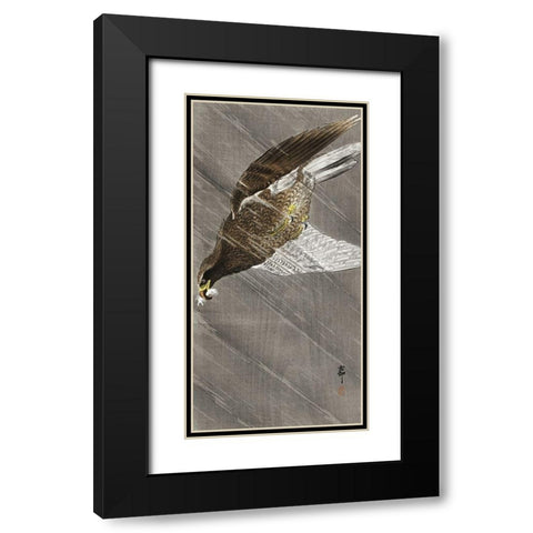 Downward flying eagle Black Modern Wood Framed Art Print with Double Matting by Koson, Ohara