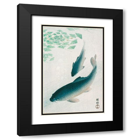 Carp or Koi Black Modern Wood Framed Art Print with Double Matting by Koson, Ohara