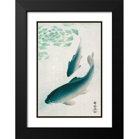 Carp or Koi Black Modern Wood Framed Art Print with Double Matting by Koson, Ohara