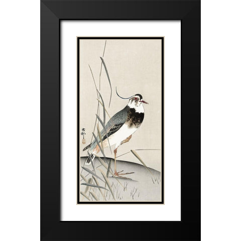Lapwing and reed Black Modern Wood Framed Art Print with Double Matting by Koson, Ohara