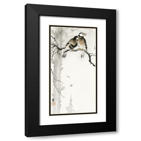 Two gray starlings Black Modern Wood Framed Art Print with Double Matting by Koson, Ohara