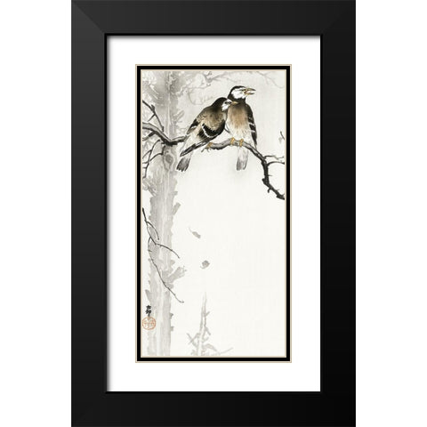 Two gray starlings Black Modern Wood Framed Art Print with Double Matting by Koson, Ohara