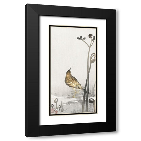 Pipit on a waterfront Black Modern Wood Framed Art Print with Double Matting by Koson, Ohara