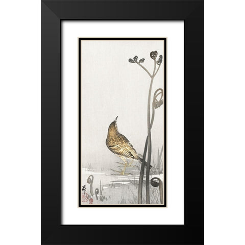 Pipit on a waterfront Black Modern Wood Framed Art Print with Double Matting by Koson, Ohara
