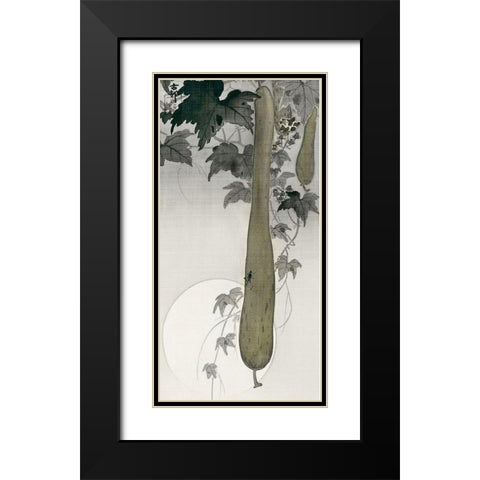 Wild cucumber and a full moonÂ  Black Modern Wood Framed Art Print with Double Matting by Koson, Ohara