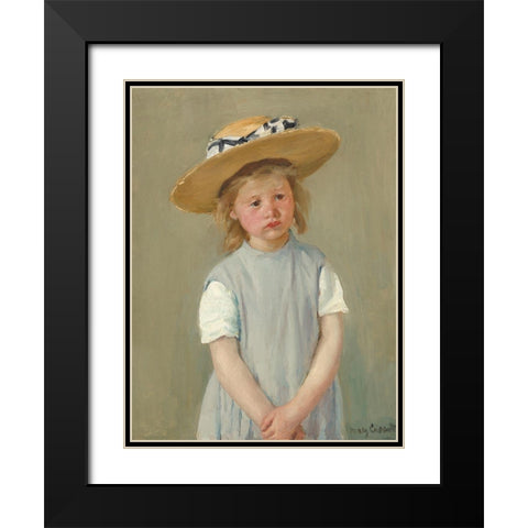 Child in a Straw Hat Black Modern Wood Framed Art Print with Double Matting by Cassatt, Mary