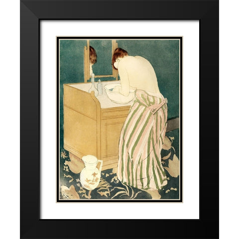 Woman Bathing Black Modern Wood Framed Art Print with Double Matting by Cassatt, Mary