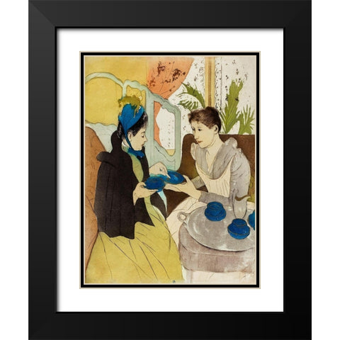 Afternoon Tea Party Black Modern Wood Framed Art Print with Double Matting by Cassatt, Mary