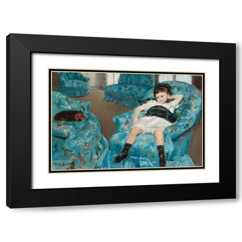 Little Girl in a Blue Armchair Black Modern Wood Framed Art Print with Double Matting by Cassatt, Mary