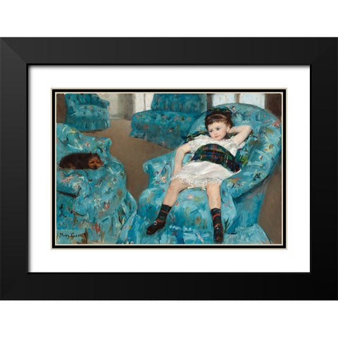 Little Girl in a Blue Armchair Black Modern Wood Framed Art Print with Double Matting by Cassatt, Mary