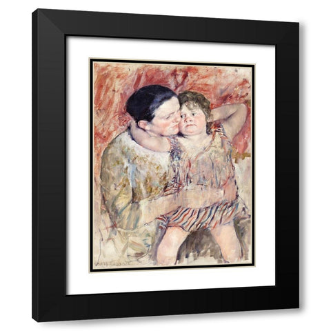 Woman and Child Black Modern Wood Framed Art Print with Double Matting by Cassatt, Mary
