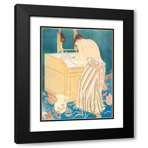 Woman Bathing Black Modern Wood Framed Art Print with Double Matting by Cassatt, Mary