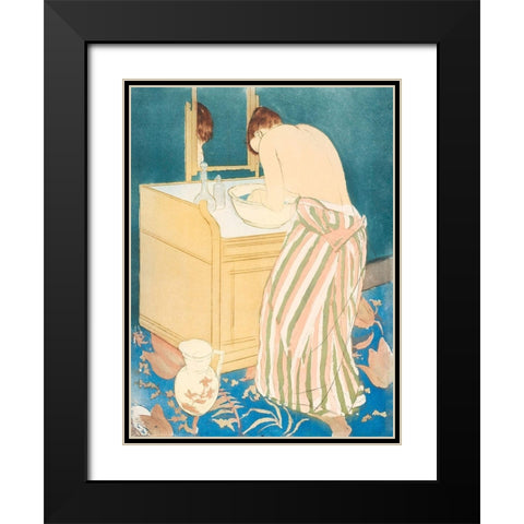 Woman Bathing Black Modern Wood Framed Art Print with Double Matting by Cassatt, Mary
