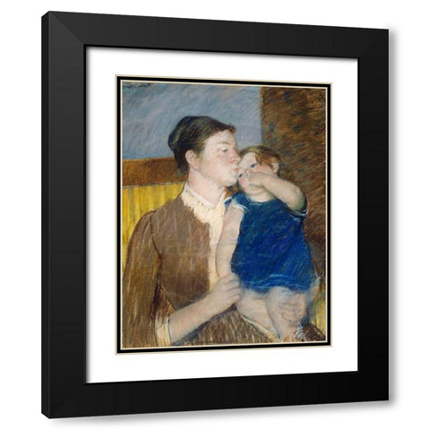 Mothers Goodnight Kiss Black Modern Wood Framed Art Print with Double Matting by Cassatt, Mary