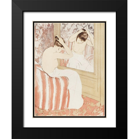 The Coiffure Black Modern Wood Framed Art Print with Double Matting by Cassatt, Mary