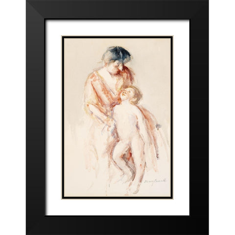 Woman with Nude Boy at Her Left Black Modern Wood Framed Art Print with Double Matting by Cassatt, Mary