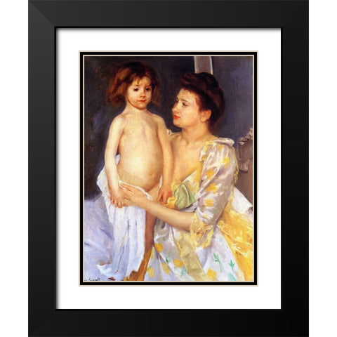 Jules Being Dried by His Mother Black Modern Wood Framed Art Print with Double Matting by Cassatt, Mary
