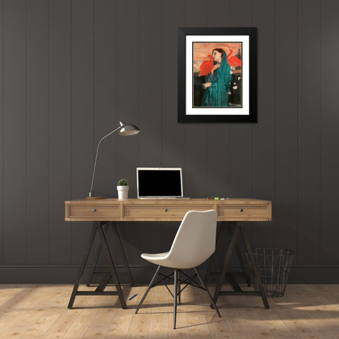 Young Woman with Ibis Black Modern Wood Framed Art Print with Double Matting by Degas, Edgar