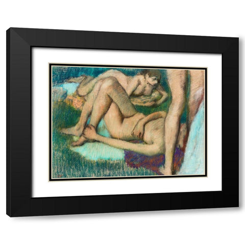 Naked Women Bathers Black Modern Wood Framed Art Print with Double Matting by Degas, Edgar