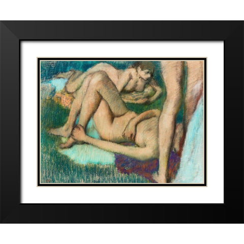 Naked Women Bathers Black Modern Wood Framed Art Print with Double Matting by Degas, Edgar