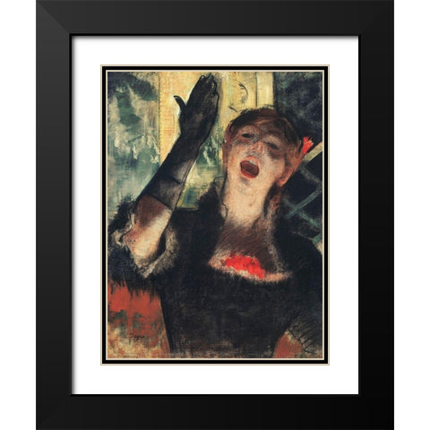 Cafe Singer Black Modern Wood Framed Art Print with Double Matting by Degas, Edgar