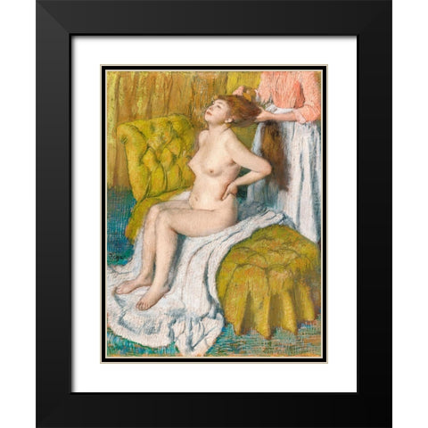 Woman Having Her Hair Combed Black Modern Wood Framed Art Print with Double Matting by Degas, Edgar