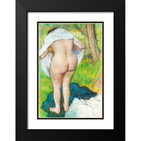 Girl Drying Herself Black Modern Wood Framed Art Print with Double Matting by Degas, Edgar