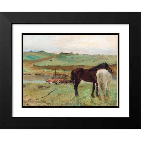 Horse in a Meadow Black Modern Wood Framed Art Print with Double Matting by Degas, Edgar