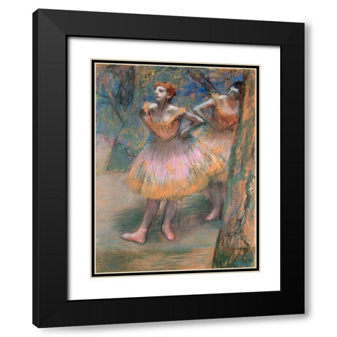 Two Dancers Black Modern Wood Framed Art Print with Double Matting by Degas, Edgar
