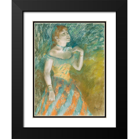 The Singer in Green Black Modern Wood Framed Art Print with Double Matting by Degas, Edgar