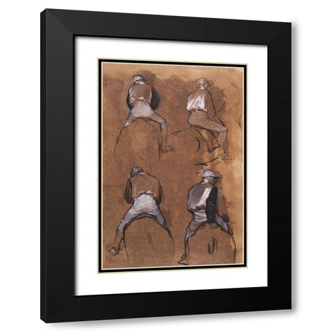 Four Studies of a Jockey Black Modern Wood Framed Art Print with Double Matting by Degas, Edgar
