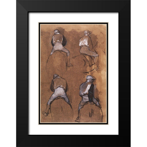 Four Studies of a Jockey Black Modern Wood Framed Art Print with Double Matting by Degas, Edgar
