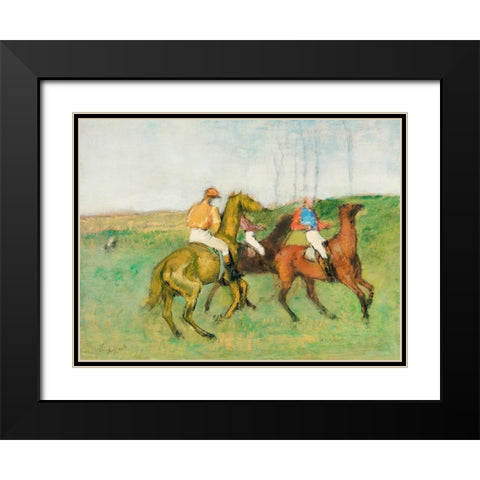 Jockeys and Race Horses Black Modern Wood Framed Art Print with Double Matting by Degas, Edgar