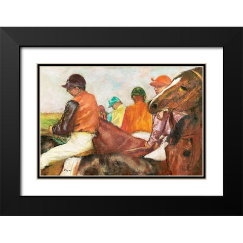 The Jockeys Black Modern Wood Framed Art Print with Double Matting by Degas, Edgar