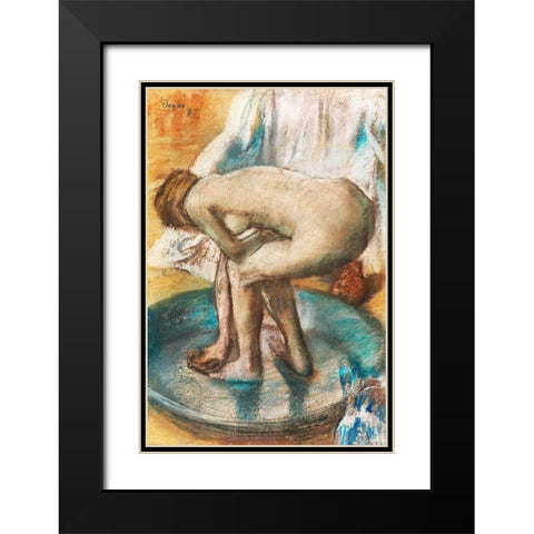 Woman Bathing in a Shallow Tub Black Modern Wood Framed Art Print with Double Matting by Degas, Edgar