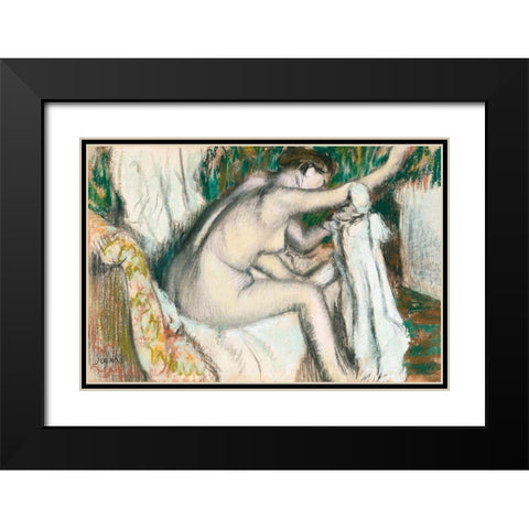 Woman Drying Her Arm Black Modern Wood Framed Art Print with Double Matting by Degas, Edgar