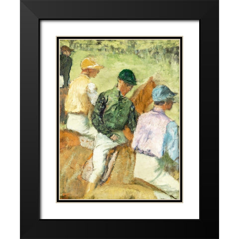 Four Jockeys Black Modern Wood Framed Art Print with Double Matting by Degas, Edgar